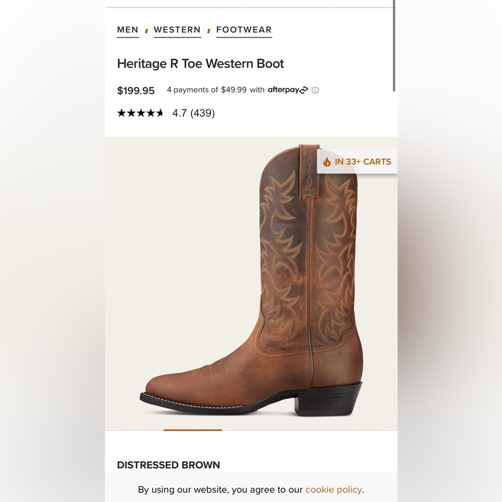 Ariat Men's Brown Heritage R Toe Leather Western Boots - Picture 8 of 8